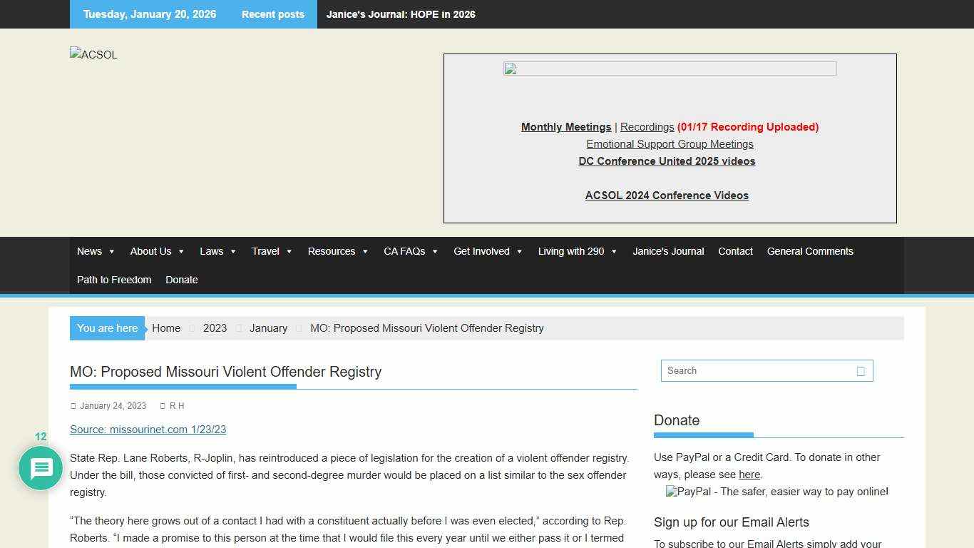 MO: Proposed Missouri Violent Offender Registry - ACSOL